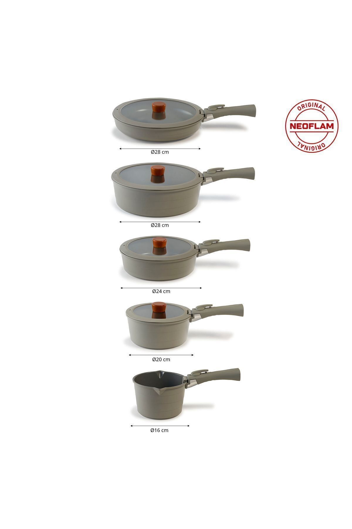 NEOFLAM-Midas Gray 18-Piece Interlocking Induction Pot and Pan Set with Detachable Handle 5
