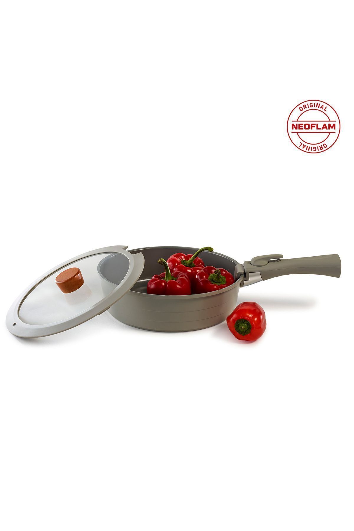 NEOFLAM-Midas Gray 17-Piece Interlocking Induction Pot and Pan Set with Detachable Handle 5