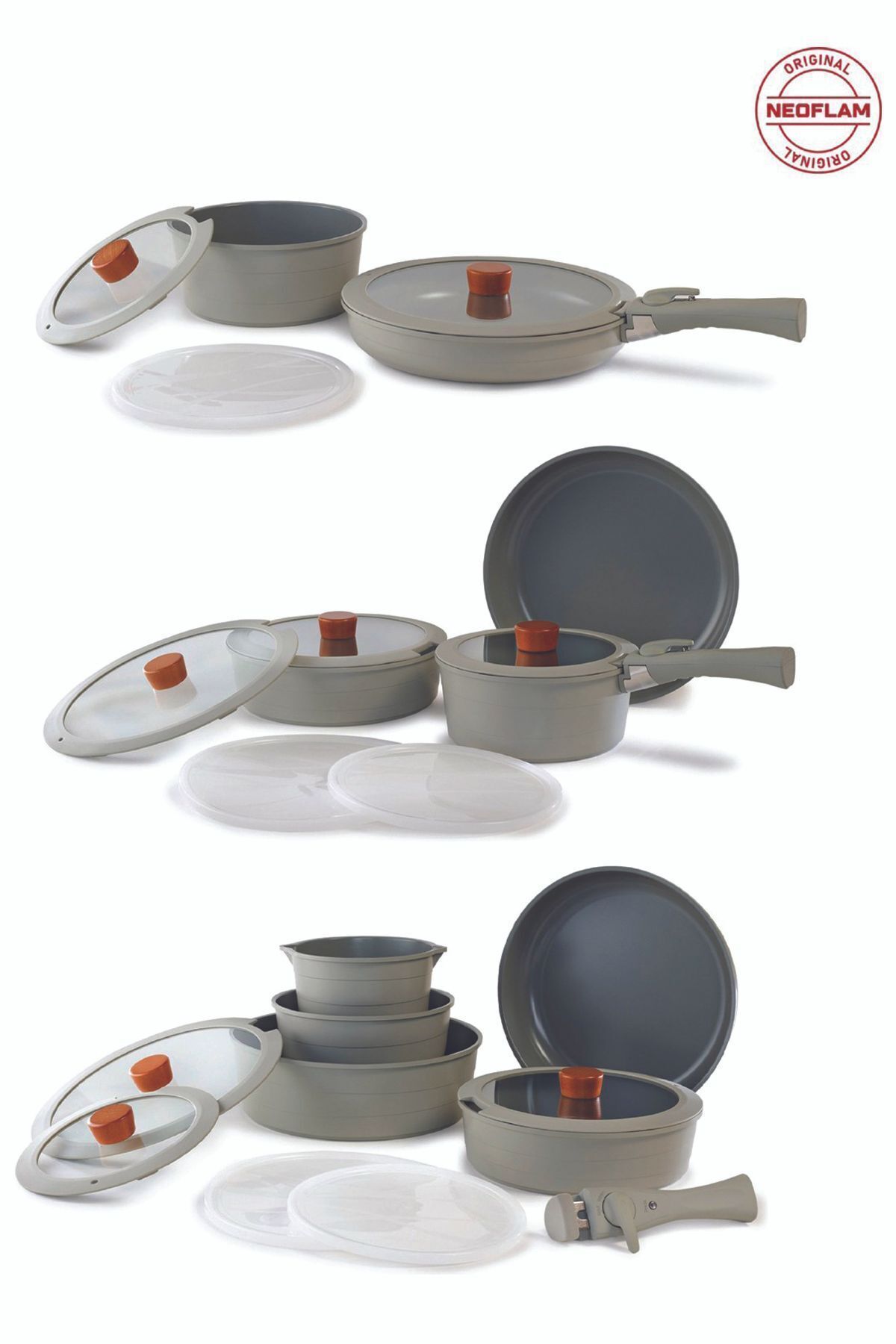 NEOFLAM-Midas Gray 26 Piece Interlocking Induction Pot and Pan Set with Detachable Handle 1