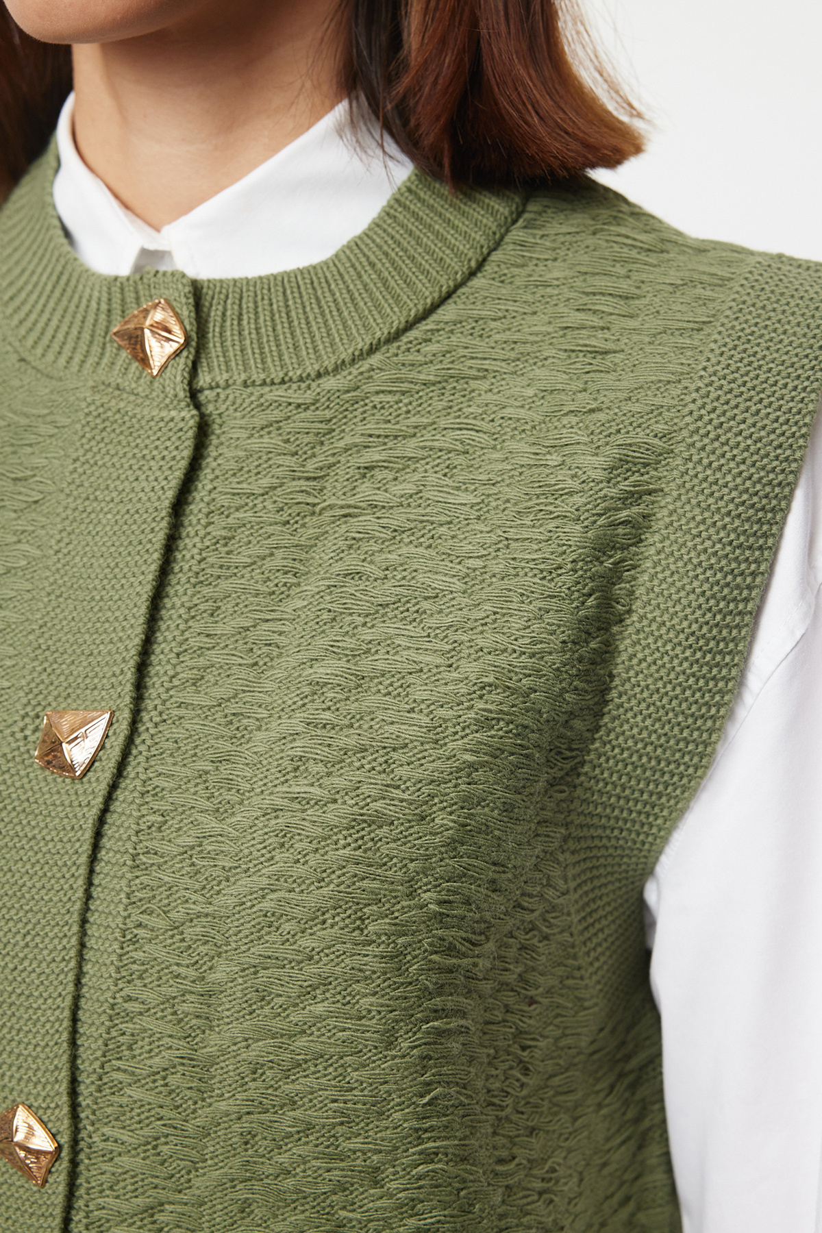 Trendyol Collection Miętowa kamizelka z okrągłym dekoltem – dopasowany model TWOAW25YE00028