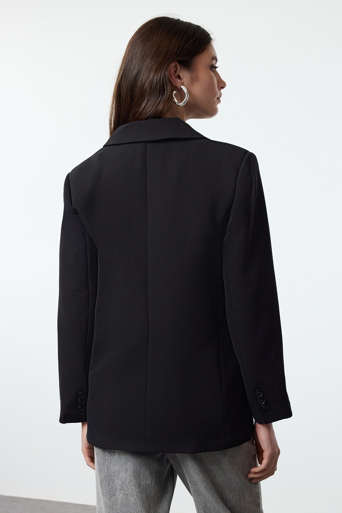 Trendyol Collection-Тъкано сако с черна яка и детайли Twoaw25Bc00006 5