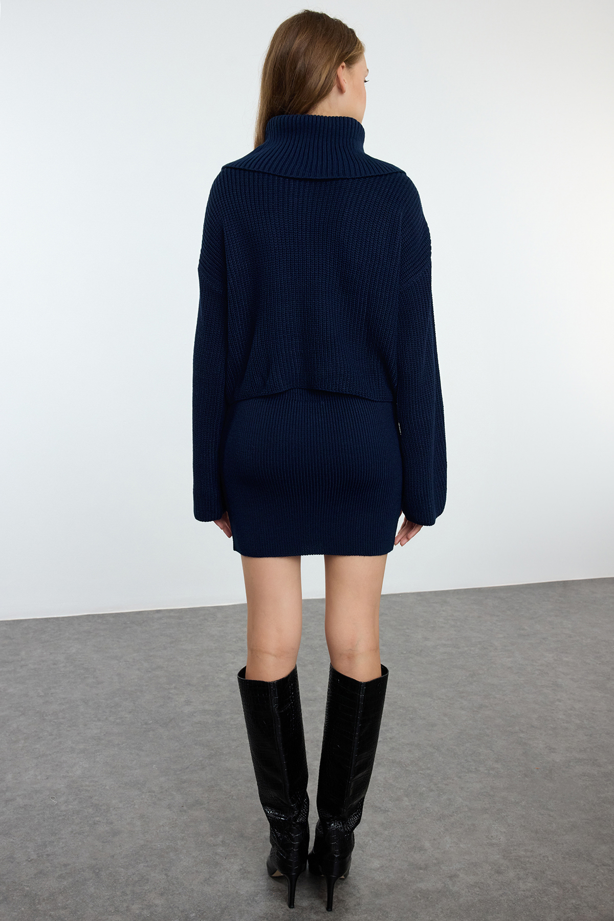 Trendyolmilla  Lacivert Devrik Yaka Triko Alt-Üst Takım TWOAW25AU00012 - Görsel 5