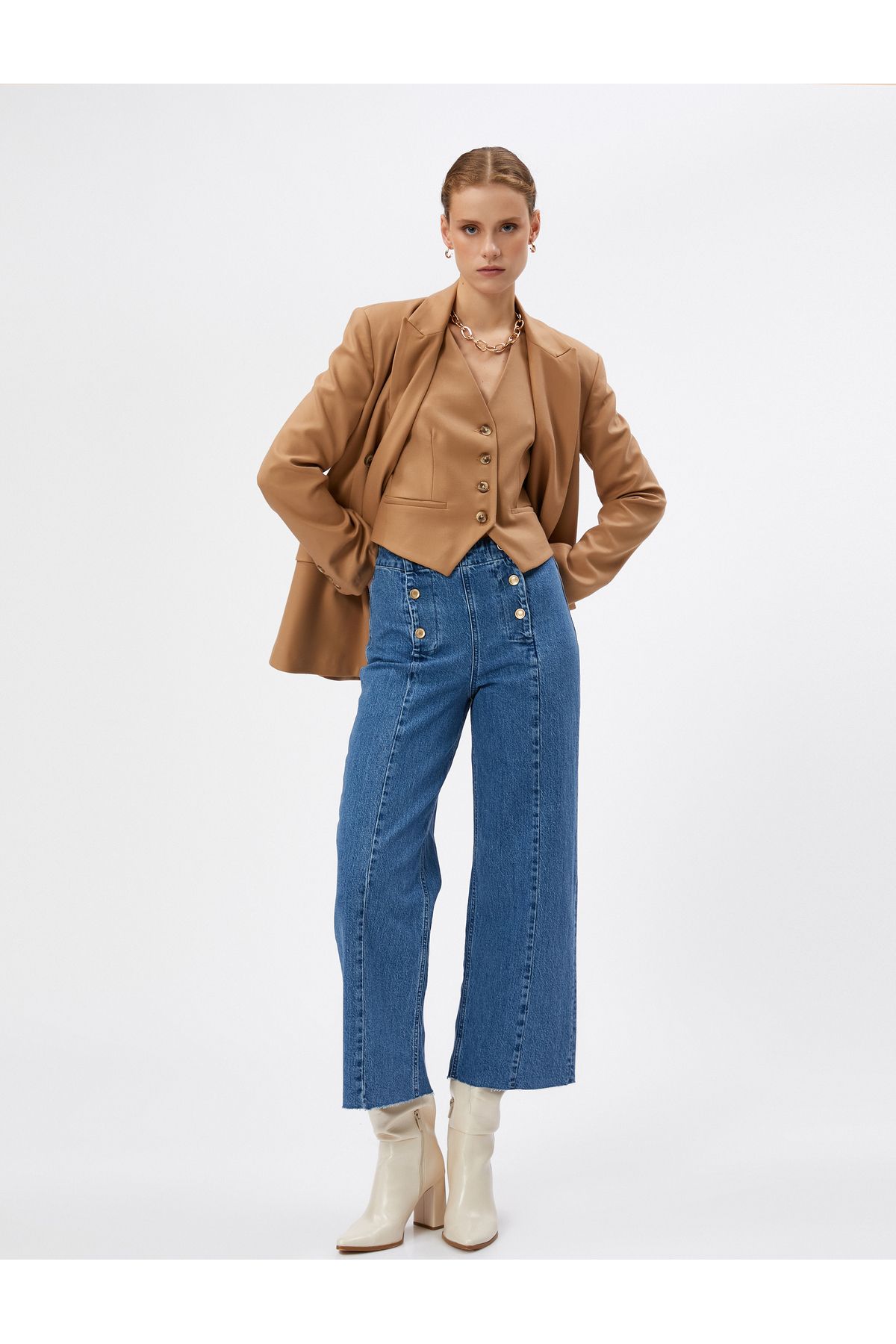 Koton Szerokie, Przycięte Jeansy Z Wysokim Stanem – Sandra Jeans Kobieta - 25/32