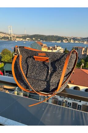 SOFTSMİLE LACIVERT KAĞIT İPTEN ÖRÜLMÜŞ DERİ SAPLARI OLAN İÇİ ASTARLI GÜNLÜK B...