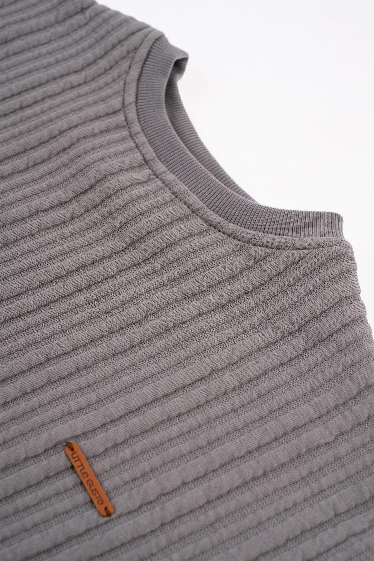 سویشرت پسرانه خاکستری Little Gusto | 133LINE اورجینال - تصویر 3