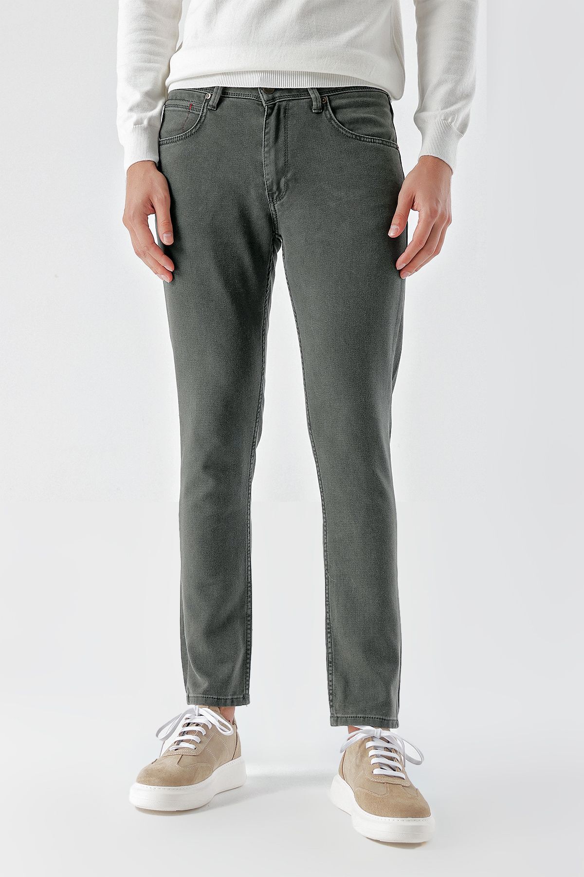 Men's Khaki Seasonal Cotton 5 Pocket Slim Fit Jean Pants