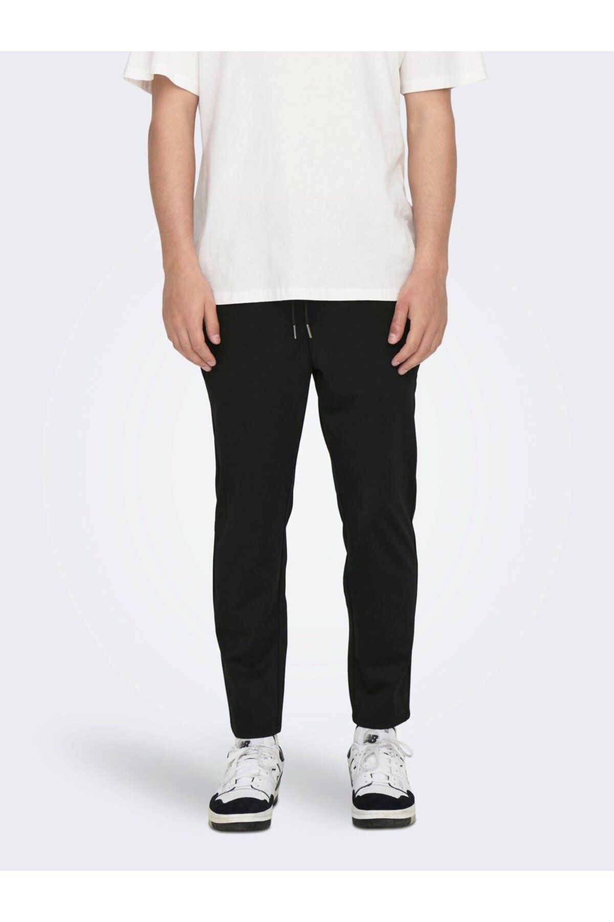 شلوار چینی مشکی مردانه راحت کمری معمولی 22022454_onslınus Pant Crop 2454 Only & Sons