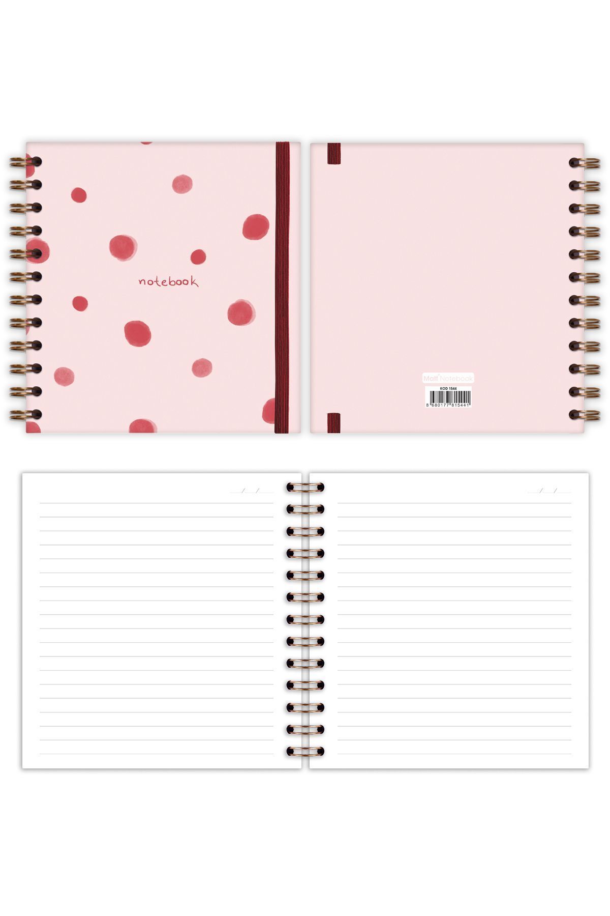Matt Notebook-طقم مكون من قطعتين بمظهر مربع مقاس 15 × 15 سم - مفكرة غير مؤرخة مخططة حلزونية ونقاط زهور 8
