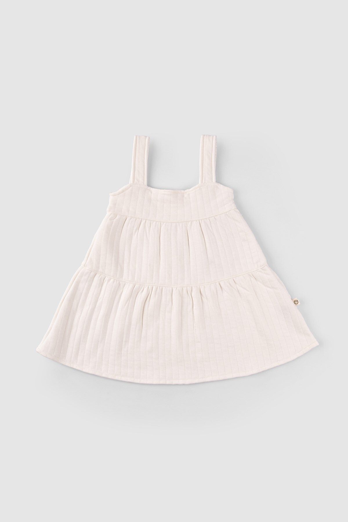 Little Gusto Organik Pamuklu Kapitone Katlı Bebek Jile Elbise Krem fotoğrafı 4 (önizleme)