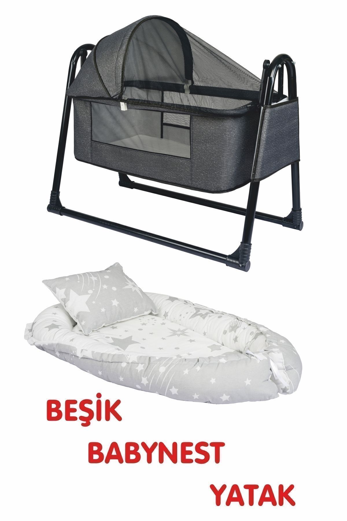 Özbay Btrend Babynest Yatak Ve Yastık+ Cep Hediyeli Sallanır Sepet Beşik Bebek Beşiği Hamak 2 li Set