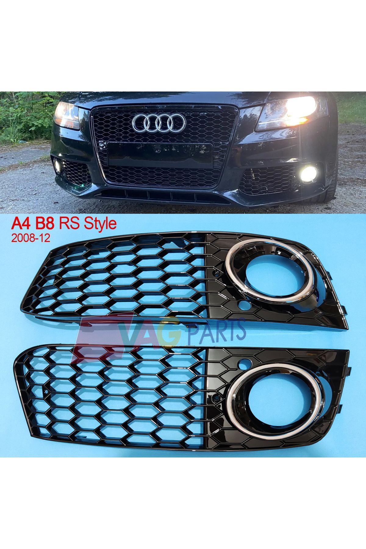 GCP German Car Parts A4 B8 Bal Peteği Sis Farı Izgarası - A4 B8 RS4 Tipi Izgara Panjur