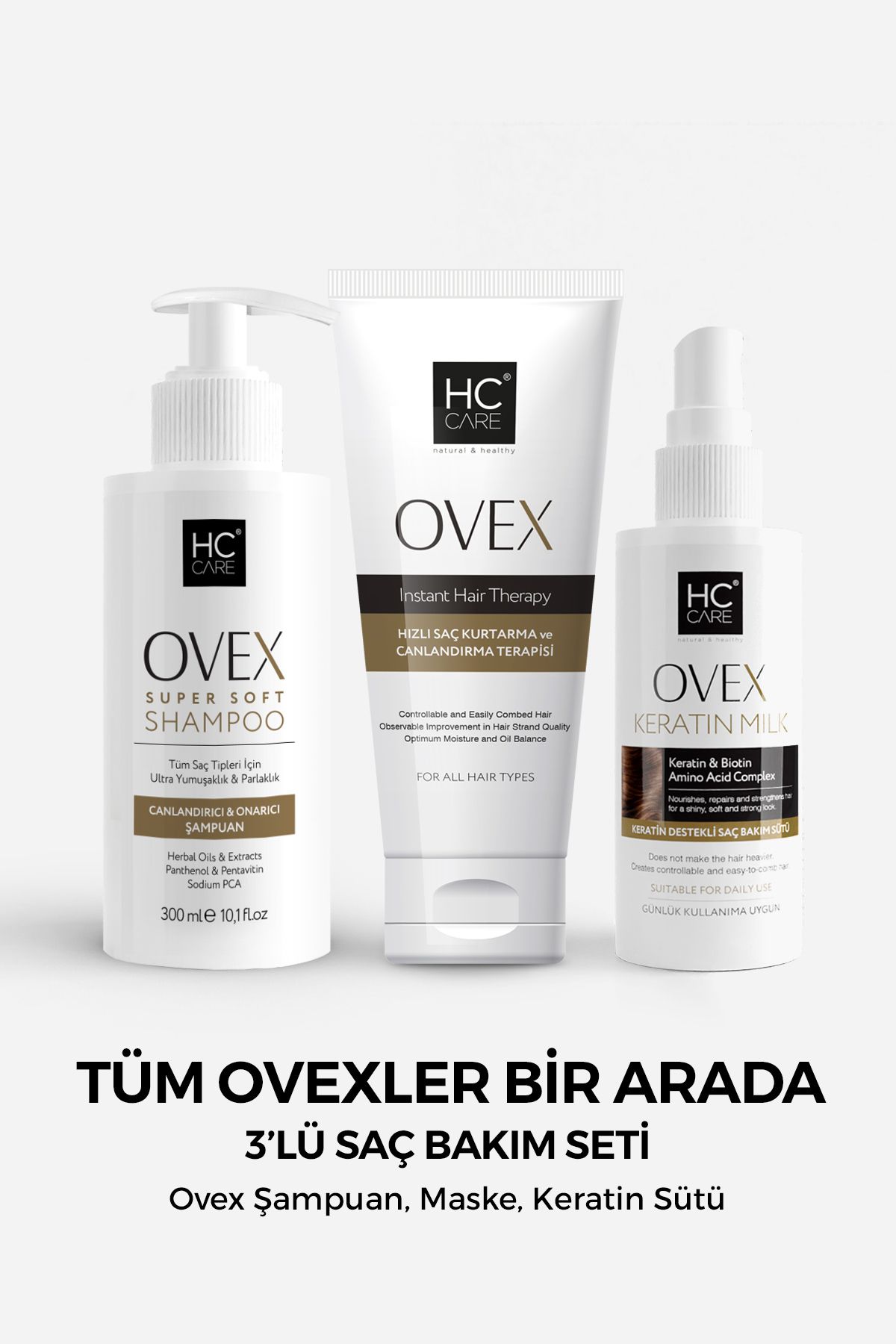 شامپو HC Ovex، ماسک، ست مراقبت از مو 3 تکه شیر کراتینه HC Care