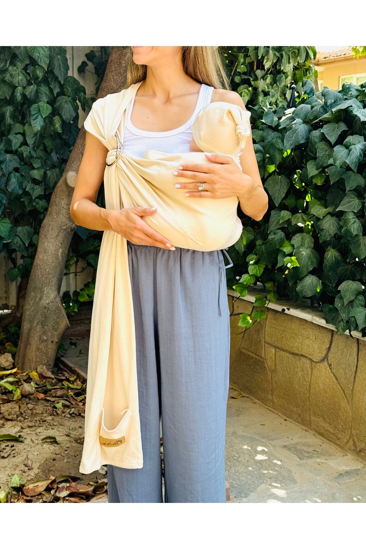 Anakucağı Esnek Halkalı Cepli Bebek Taşıma Şalı, Bebek Askısı Wrap Sling