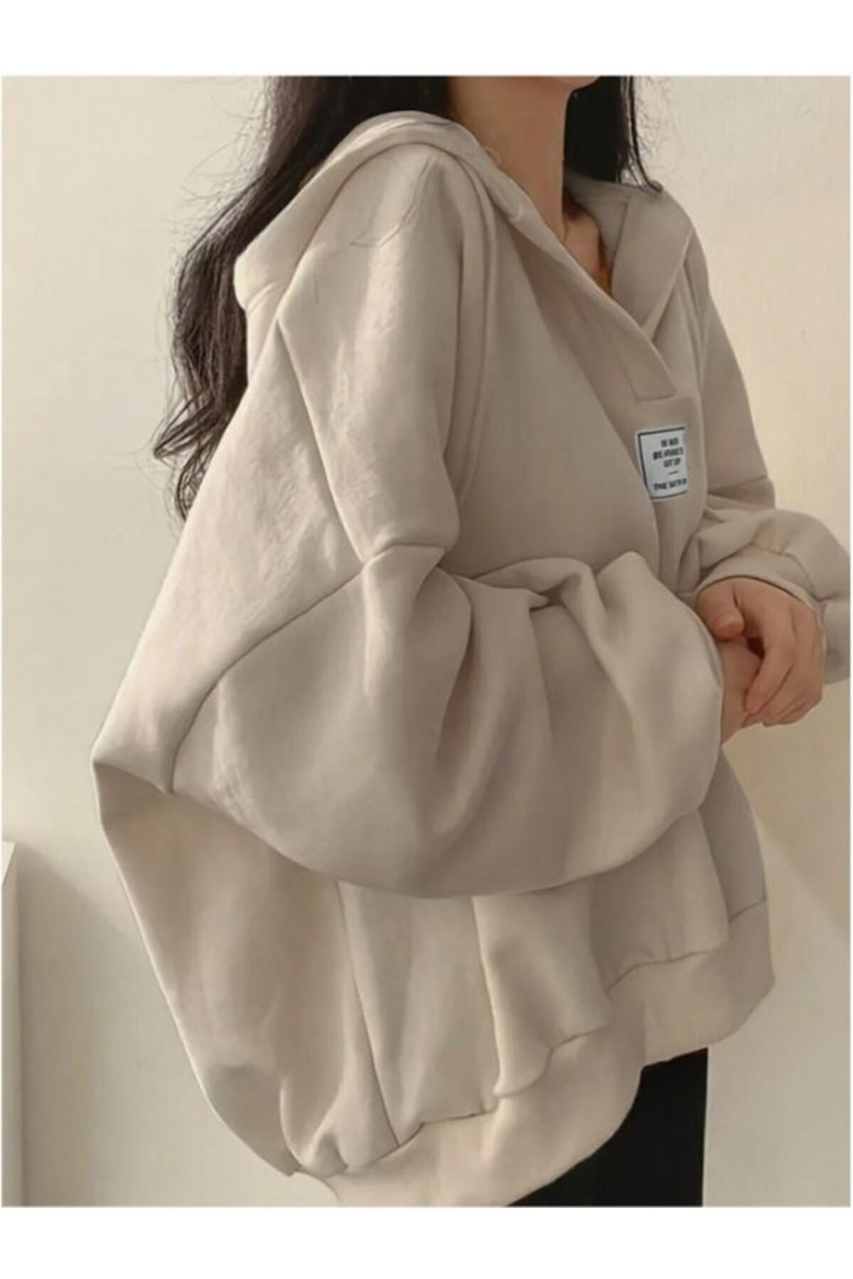 Unisex Patlı Kapüşonlu Oversize Sweatshirt — بژ parlı_kpsswt — تصویر 3 از 6