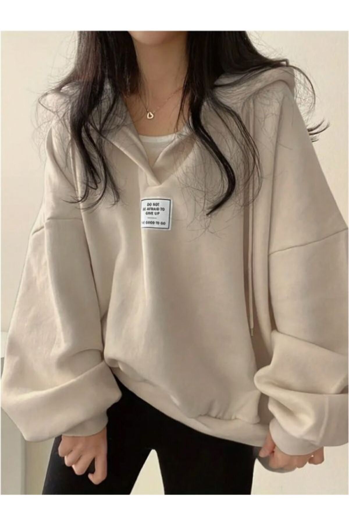 Unisex Patlı Kapüşonlu Oversize Sweatshirt — بژ parlı_kpsswt — تصویر 5 از 6