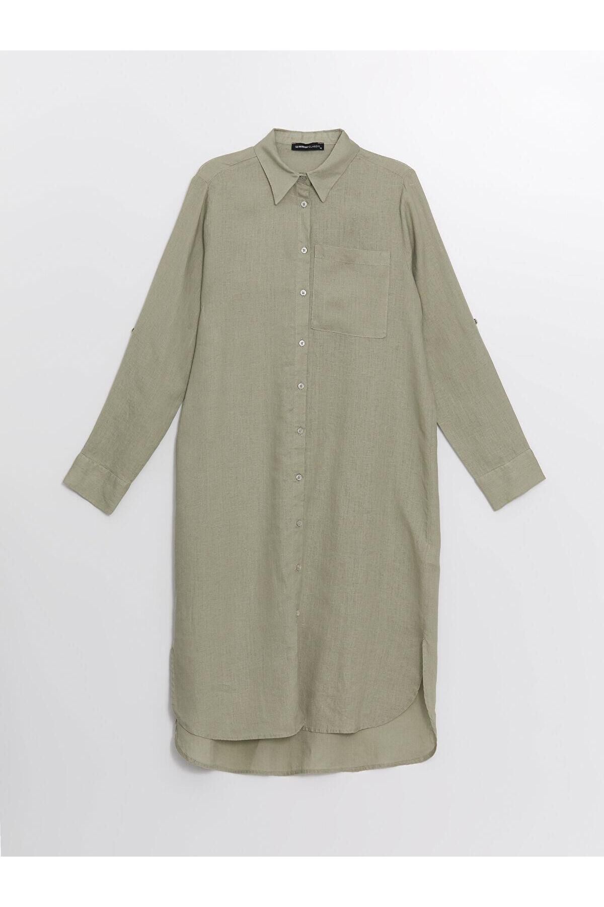 LC Waikiki-Lcwaikiki Classic - Burnt Orange Oversize Linen Women's Tunic Shirt 5