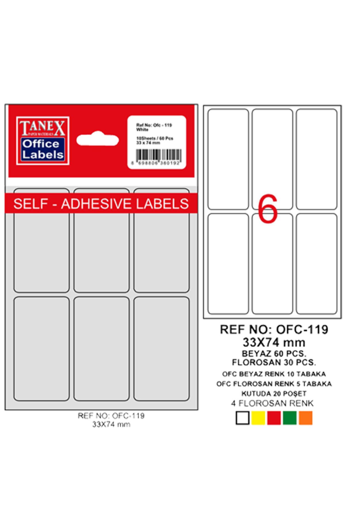 Tanex Etichetă Albă De Birou - În Pungă, 33x74 Mm, Ofc-119 (pachet De 10) - One Size
