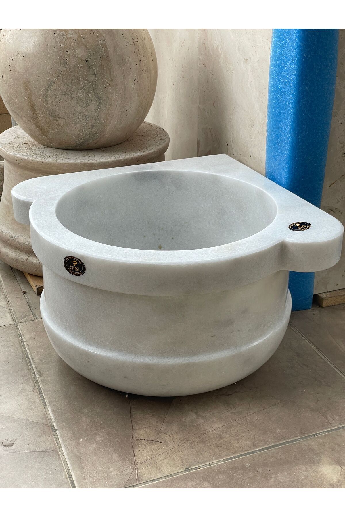 Polen Stone Beyaz Mermer Doğal Taş Köşe hamam kurnası