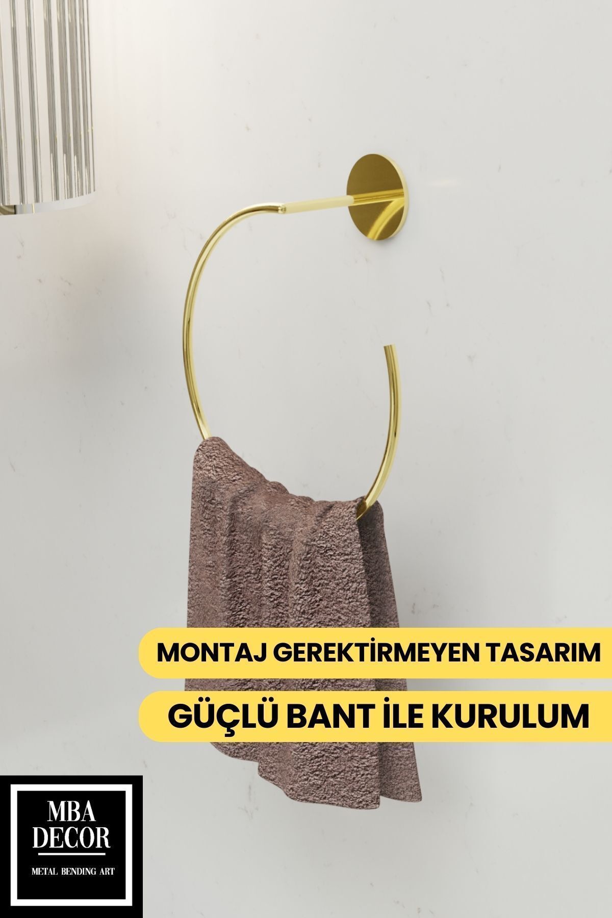 Yakamoz Yapışkanlı Gold Banyo Askısı Havluluk 15 cm Paslanmaz Metal Havlu Tutacağı, Şık Tasarım