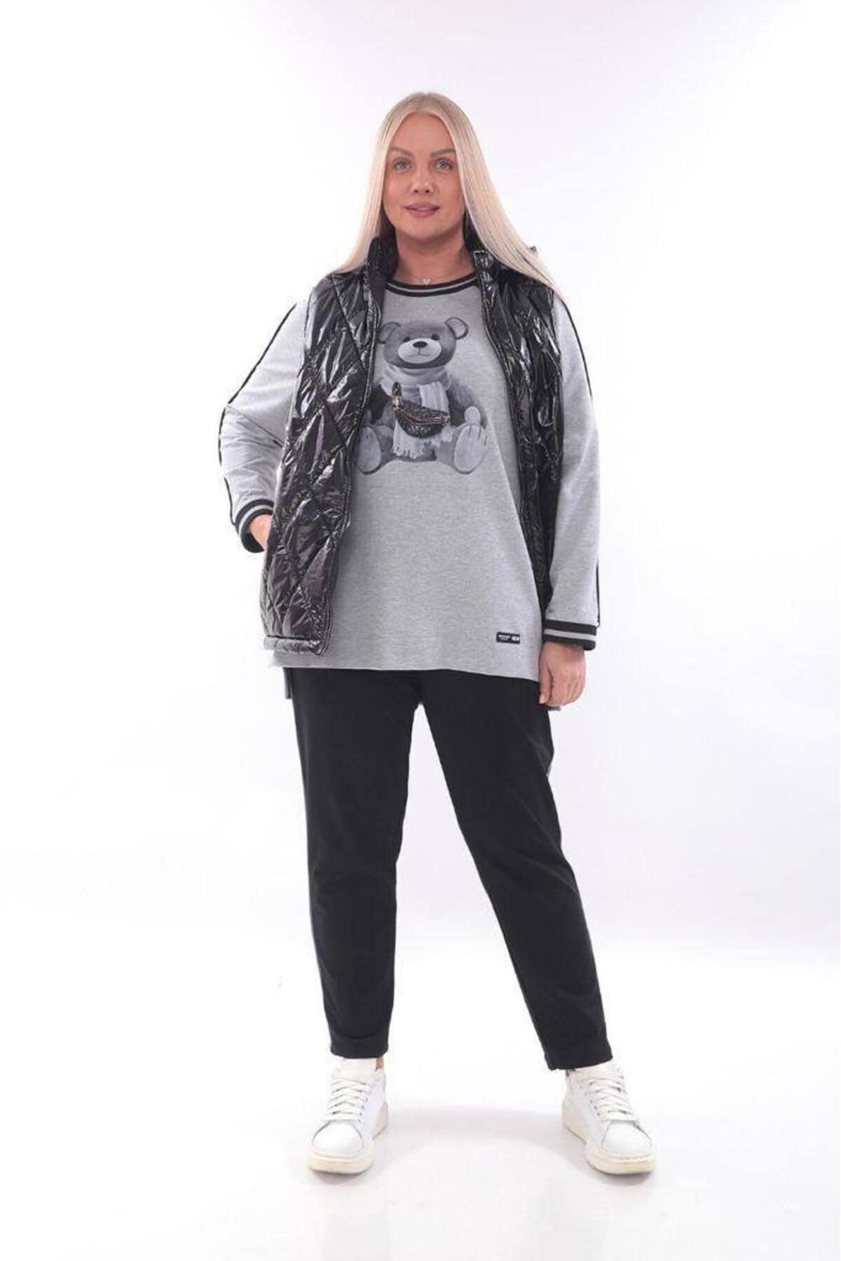 MAG FASHİON Büyük Beden Takım Büyük Beden Yelek Büyük Beden Pantolon Büyük Beden Kapüşonlu Swit