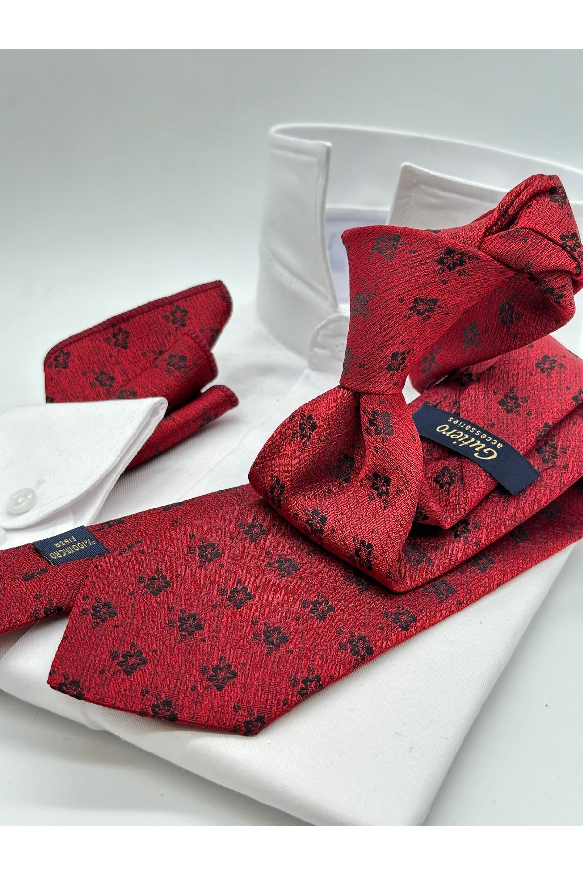 Gutiero Cravată Batistă Clasică Cu Model Burgundy Masculin - One Size