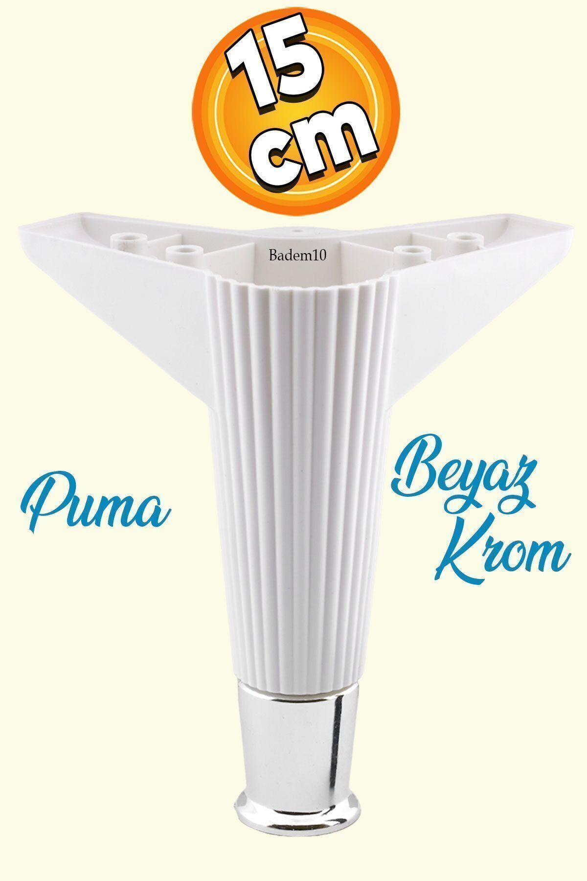 Badem10 Elista Mobilya Koltuk Ayağı Sehpa Tv Ünitesi Ayakları Yükseltici 15 Cm Beyaz Krom