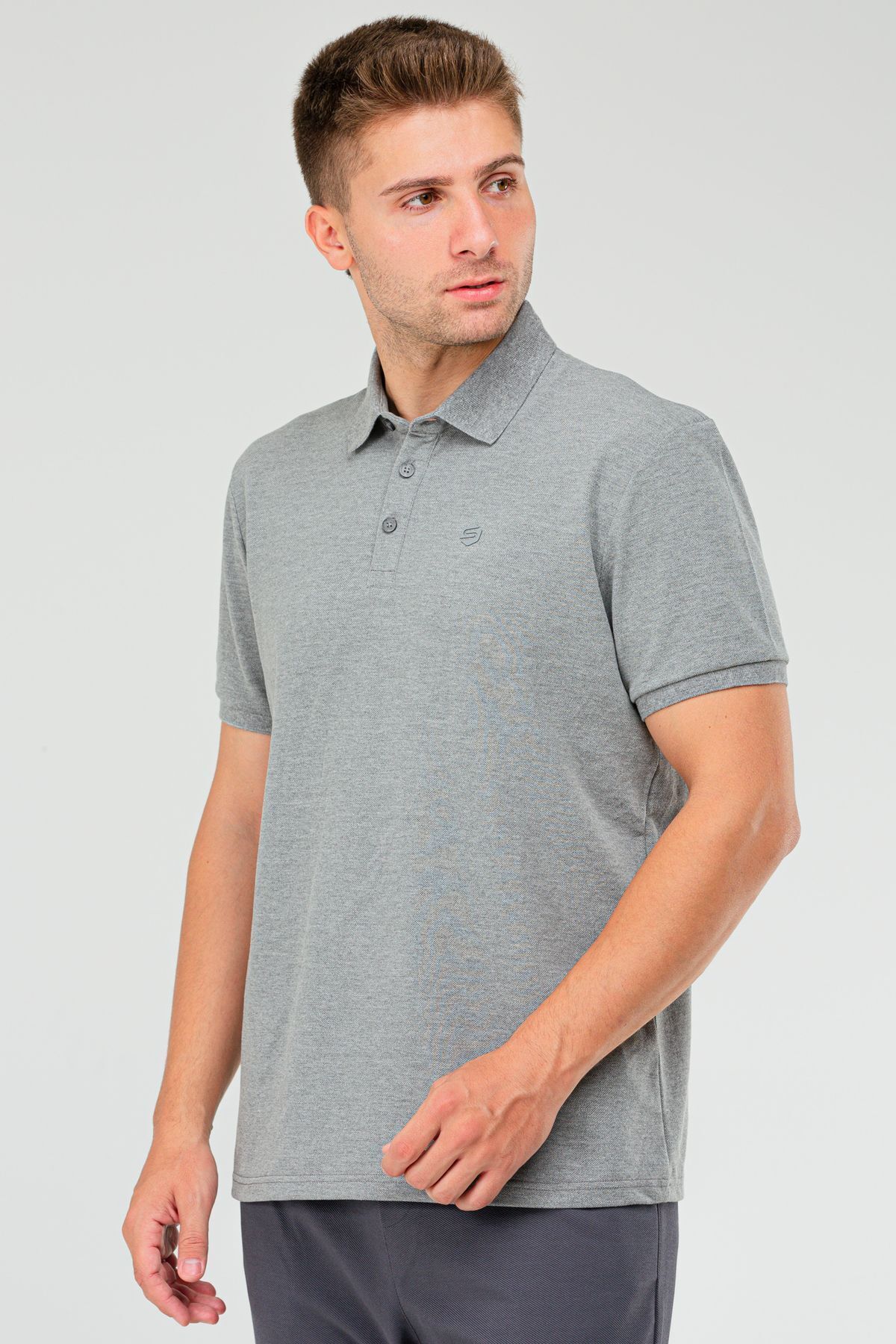 speedlife-Men's Polo Neck T-Shirt - Anthracite, 100% Cotton, Short Sleeve XF1735 2