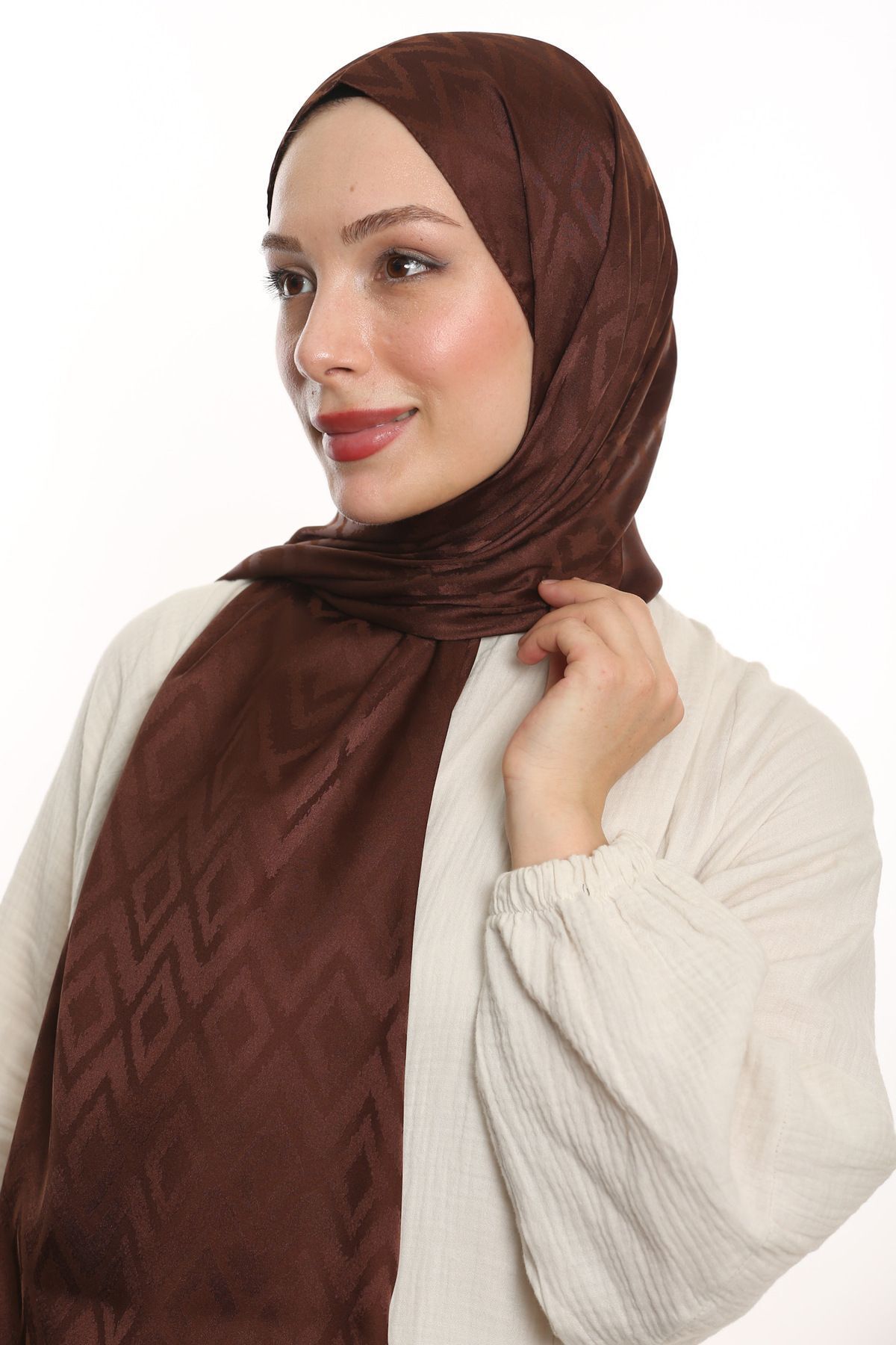 m moon scarf-High Quality Tile Pattern Silky Jacquard Shawl - Imported Fabric and Italian Stitching "coffee" 2