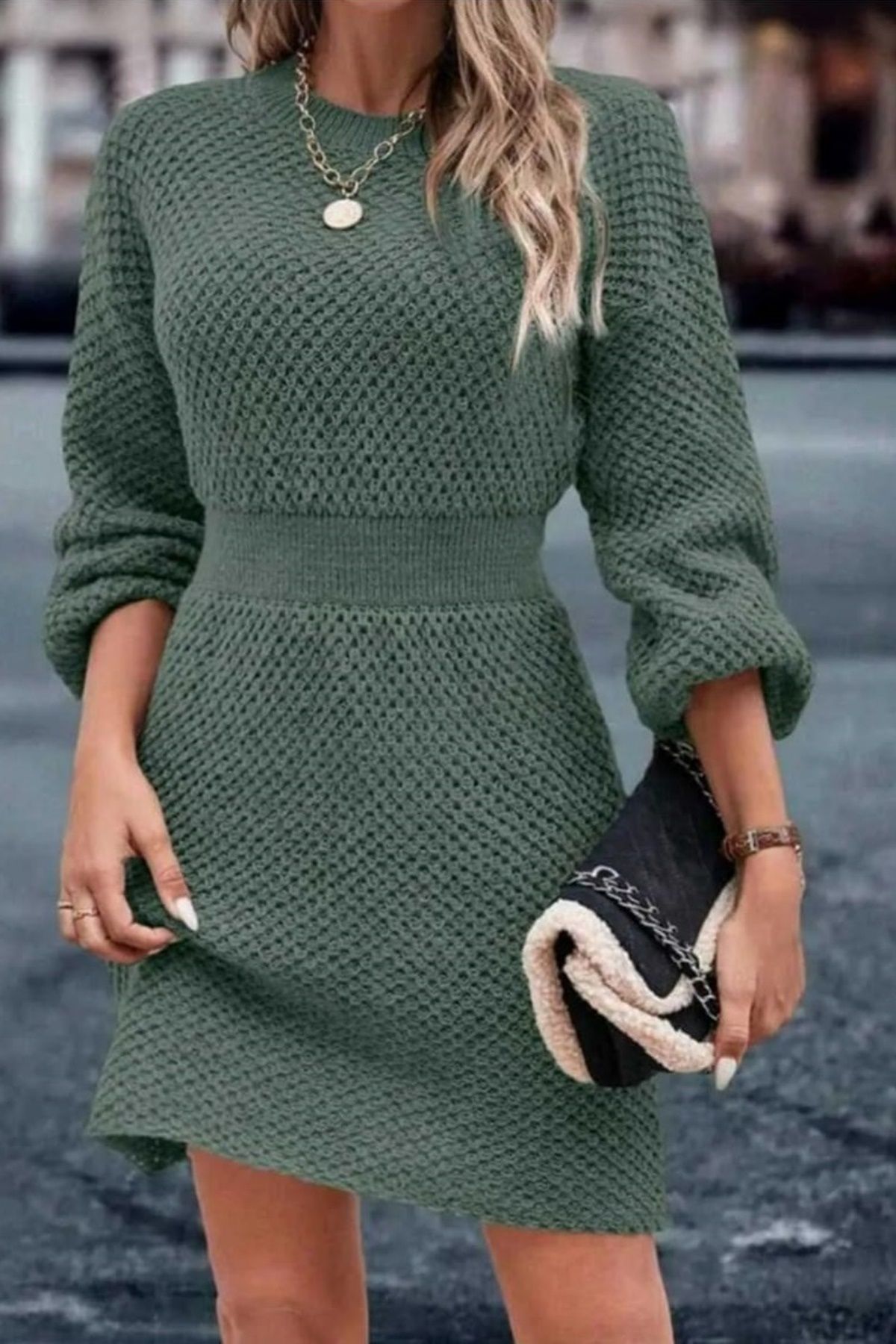 robe en tricot à motif spécial avec ceinture