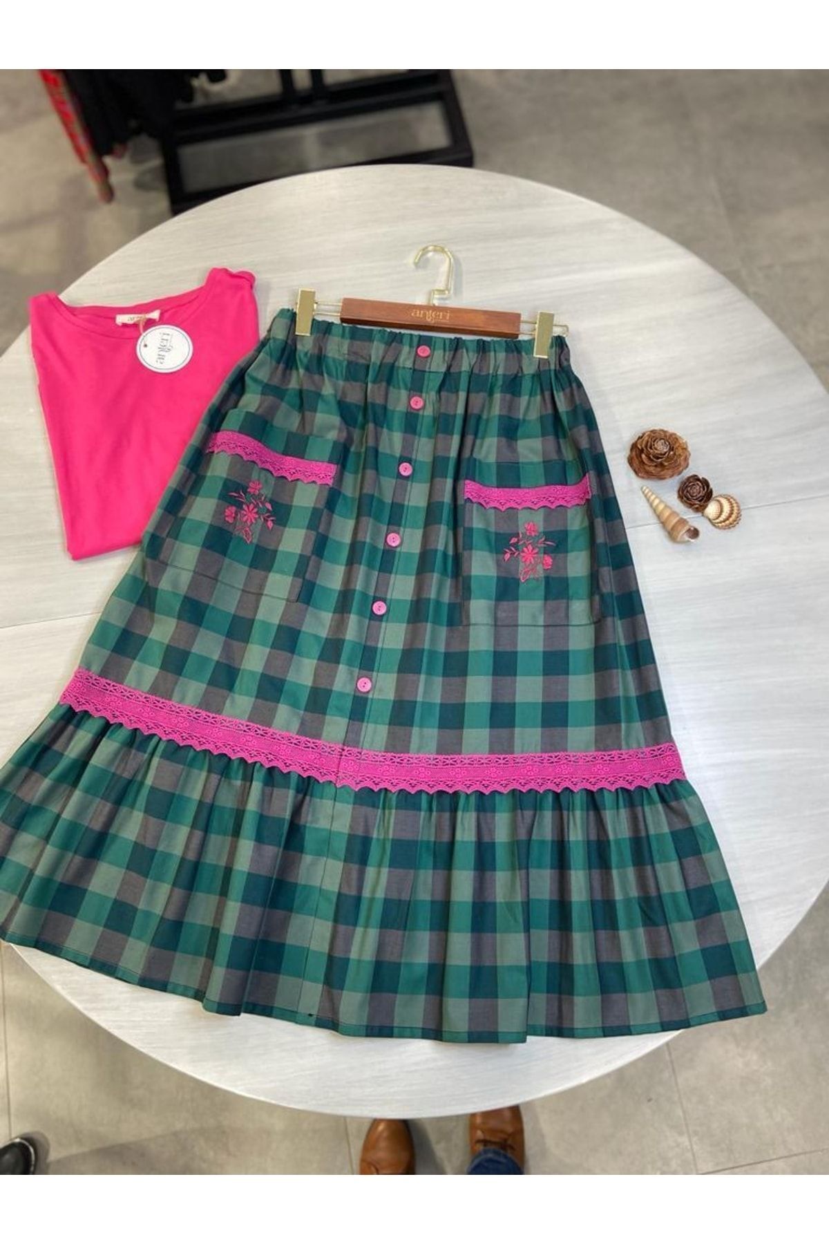Green plaid skirt vest online