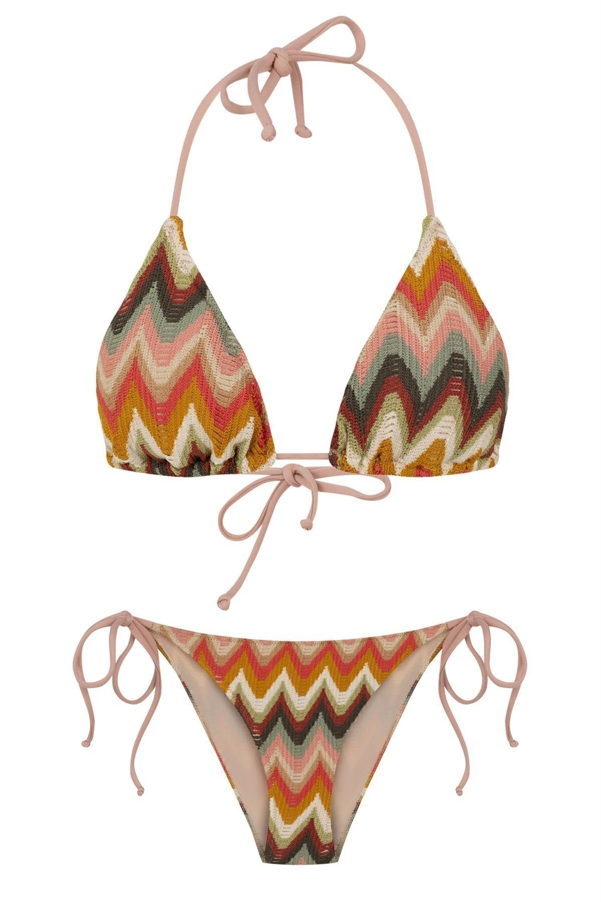 AQUELLA Renkli Triko Üçgen Bikini Takım