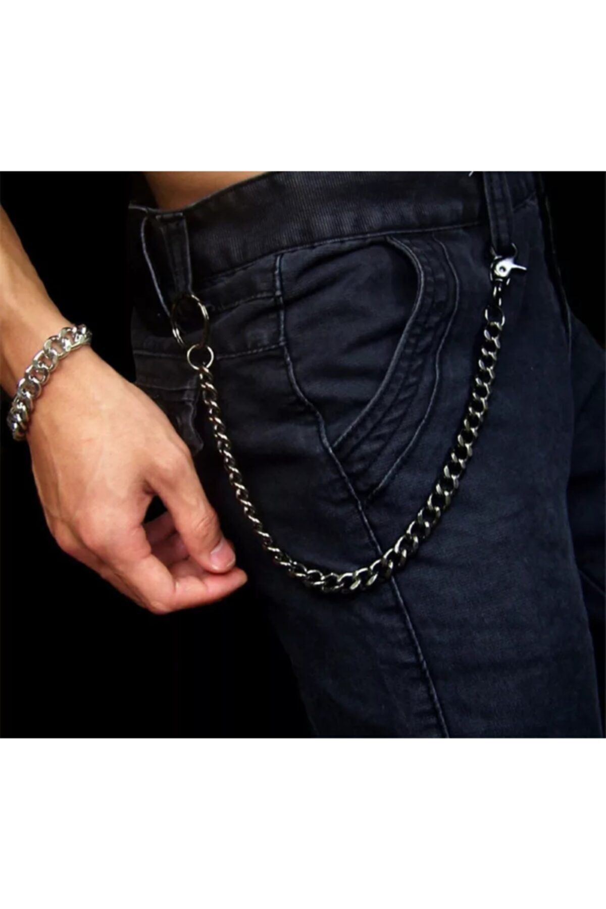 Nishstyle Koyu Gri Renk Tek Tarafı Anahtarlık Geçmeli Çelik Basic Pantolon Zinciri