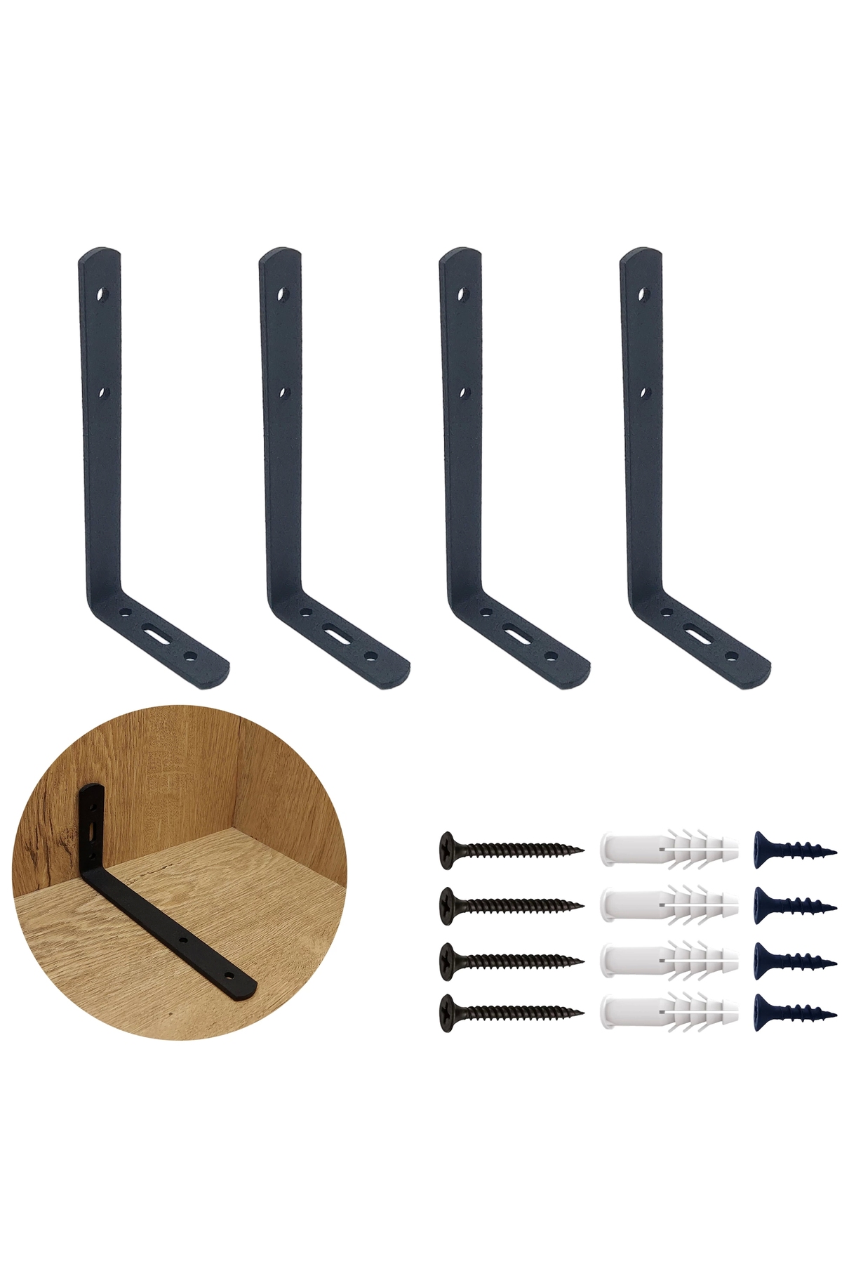 6x14 cm- 4 pcs. Matte Black Modern Steel Shelf Bottom Leg - Shelf Holder Support Bracket - Metal L Shelf Leg