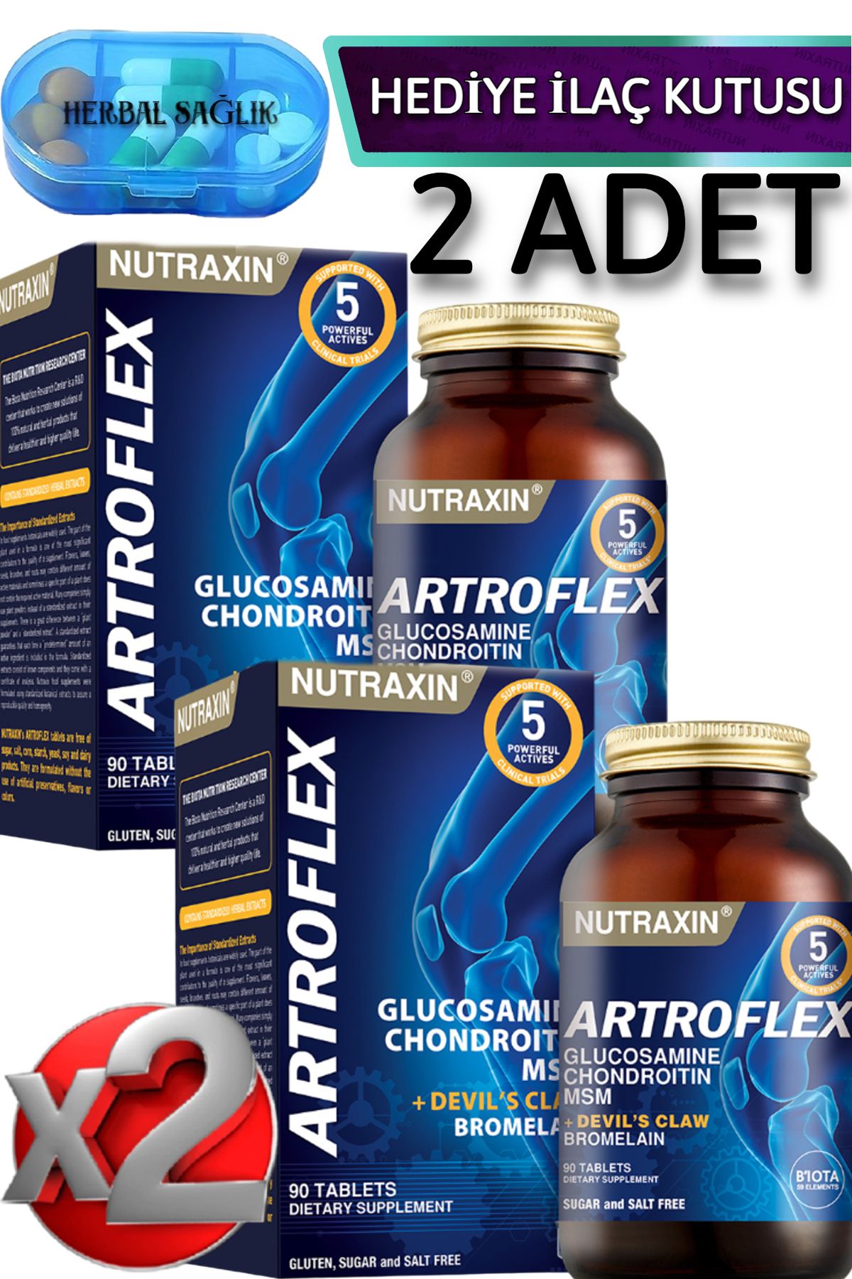 Nutraxin 2 Adet Artroflex - (Glukozamin-Msm-Kondroitin-Bromelain-Şeytan Pençesi) 90 Adet Tablet