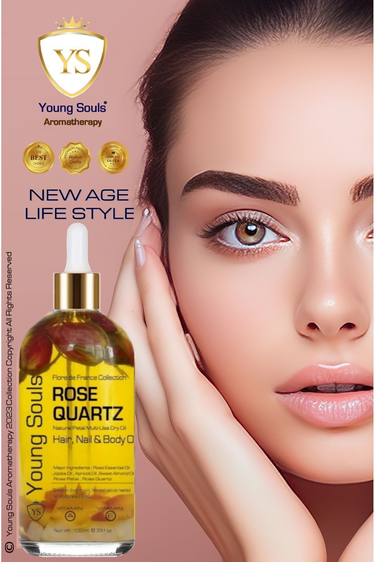 آروماتراپی رز کوارتز چند کاربرد روغن رز کوارتز صورت سرم پوست ناخن و پوست خشک 100 میلی لیتر YOUNG SOULS