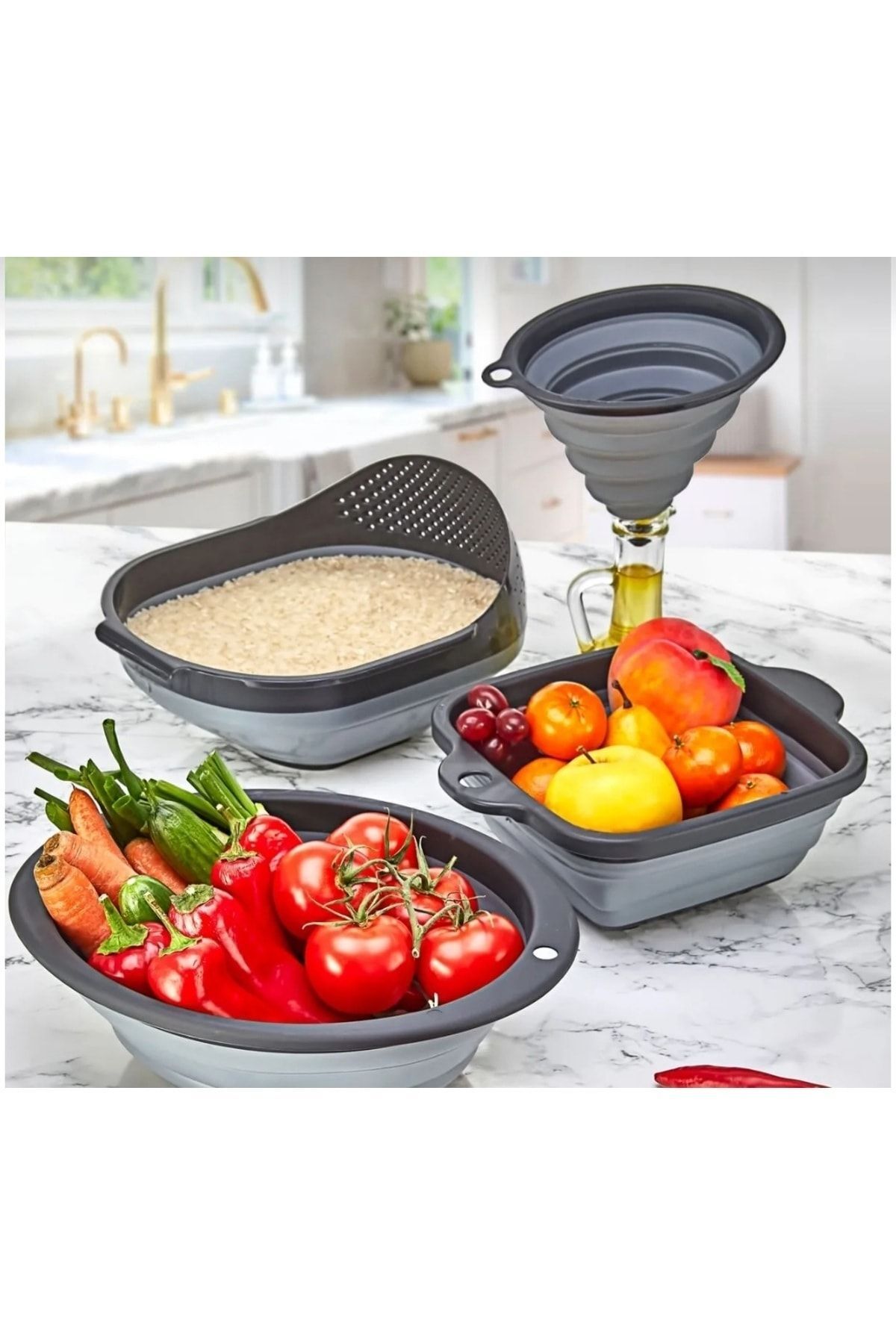 Accordion 4-Piece Foldable Strainer Funnel Set