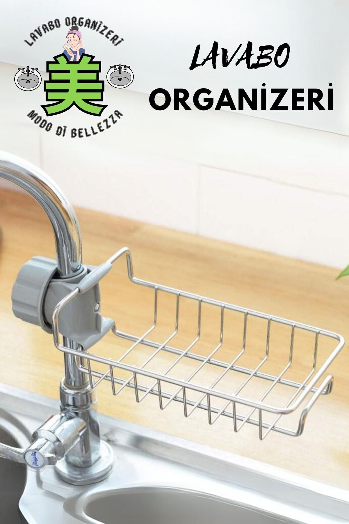 Modo Di Bellezza Lavabo Süngerliği Ayarlı Musluk Yanı Bulaşık Süngeri Tezgah Bezi Organizeri