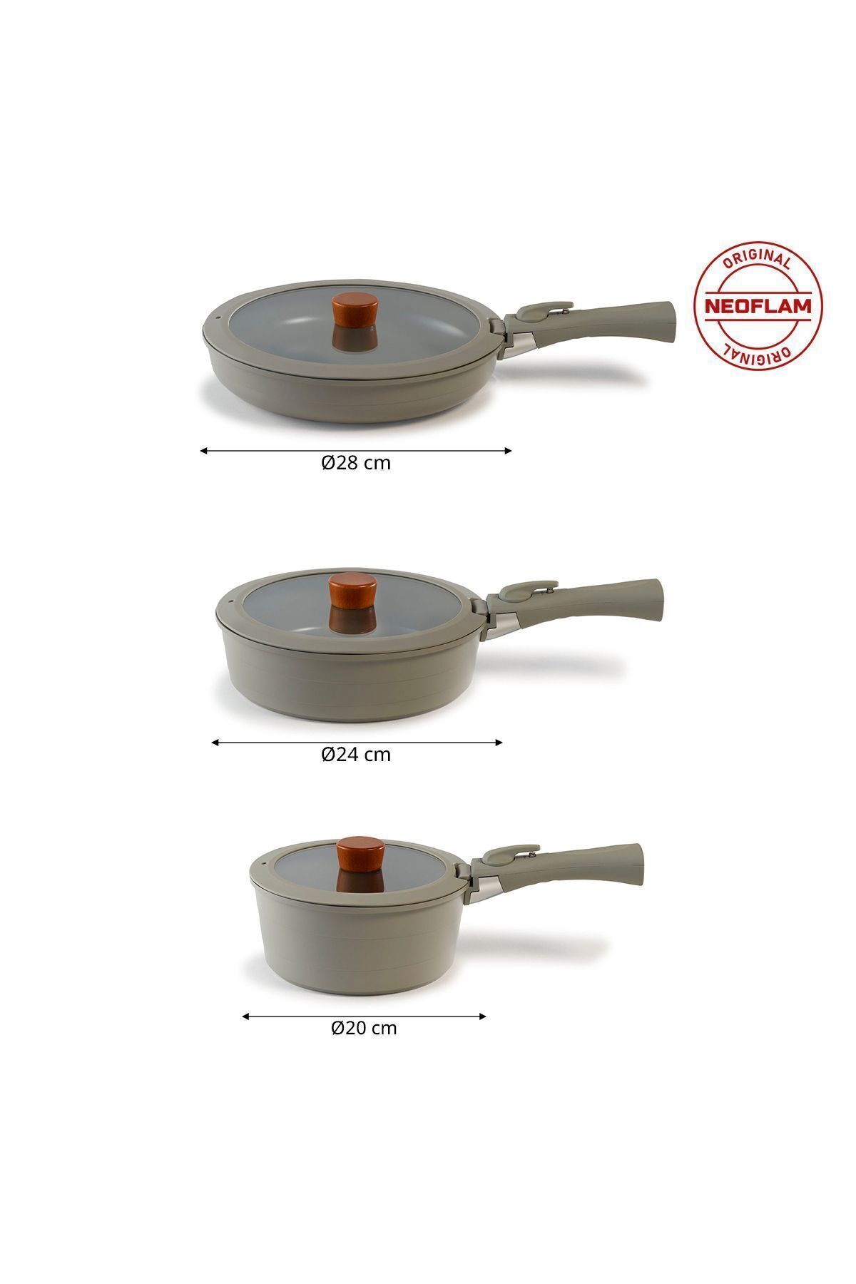 NEOFLAM-Midas Gray 26 Piece Interlocking Induction Pot and Pan Set with Detachable Handle 2