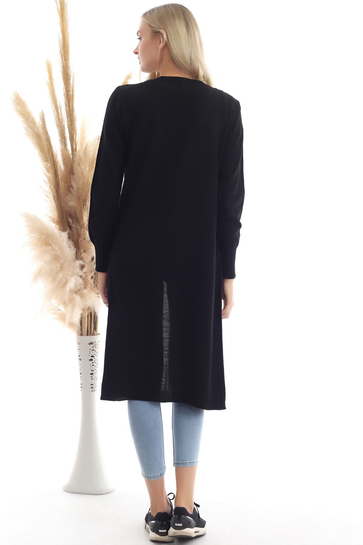 Devinka  Kadın Siyah Mevsimlik Uzun Triko Hırka - Görsel 4