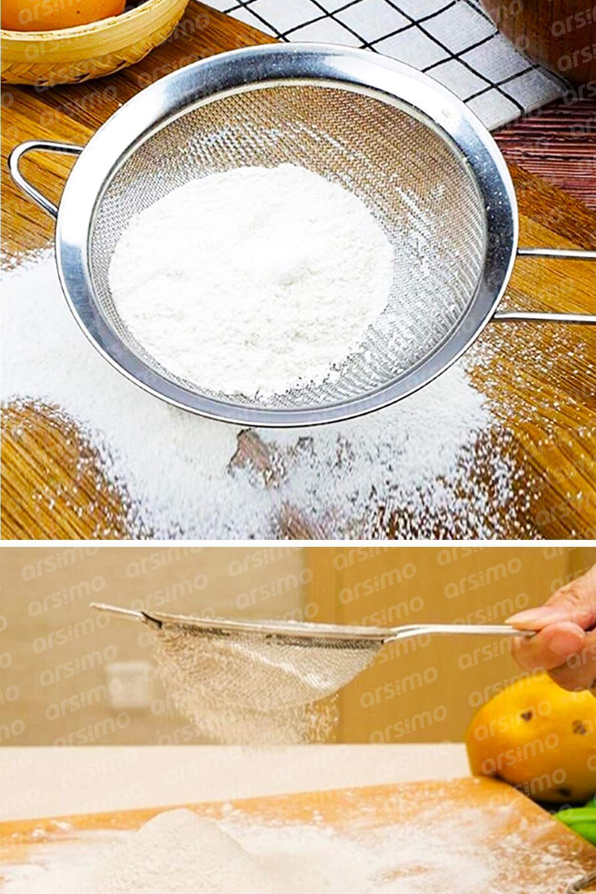 Arsimo Paslanmaz Çelik Un Eleği 18 Cm | Saplı Şeker Bakliyat Süzgeci Elek