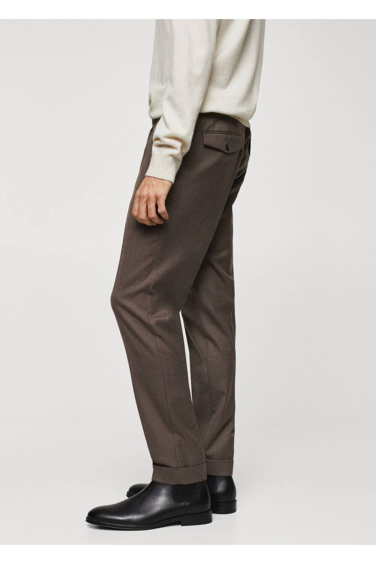 شلوار مردانه قهوه ای منگوMANGO Man | 67000621 اورجینال - تصویر 8