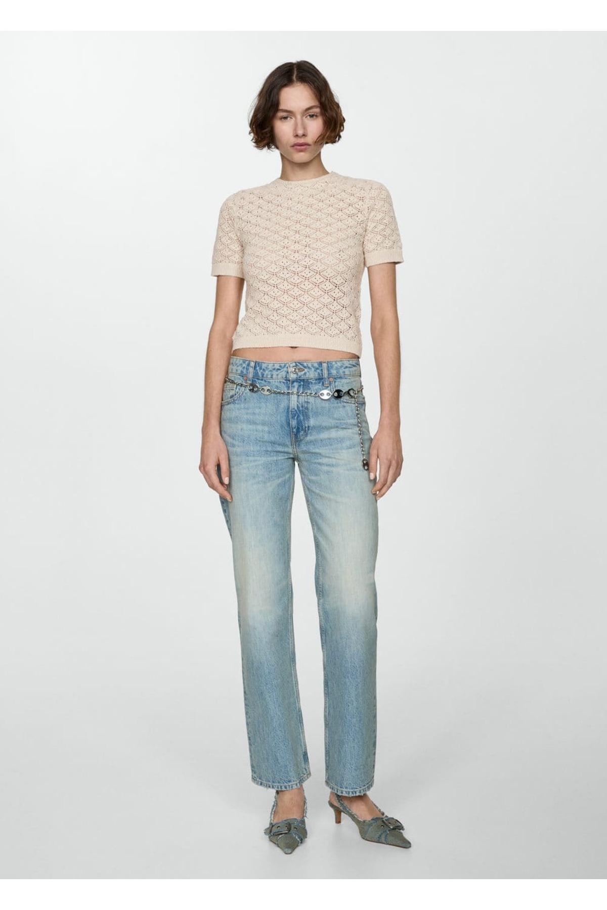 بافت و پلیور زنانه بژ منگوMANGO | 67027136 اورجینال - تصویر 2