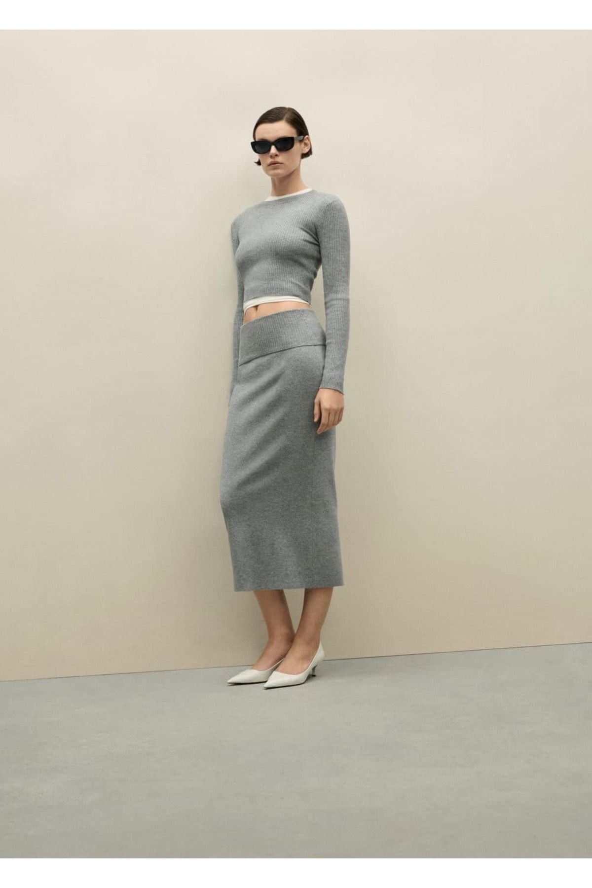 MANGO Woman-Long Knitwear Skirt 8