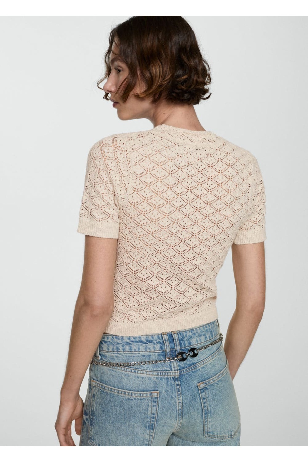 بافت و پلیور زنانه بژ منگوMANGO | 67027136 اورجینال - تصویر 4