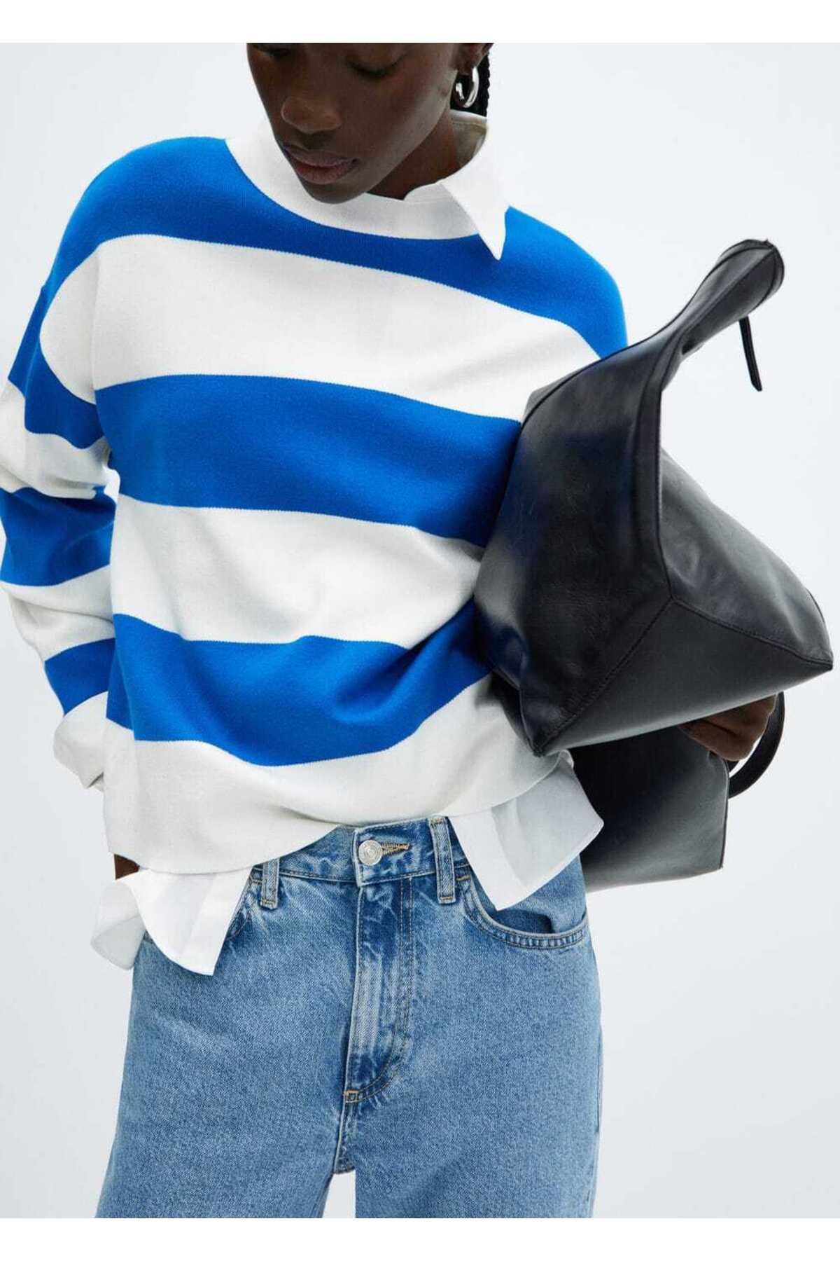 بافت و پلیور زنانه آبی منگوMANGO | 67003276 اورجینال - تصویر 6