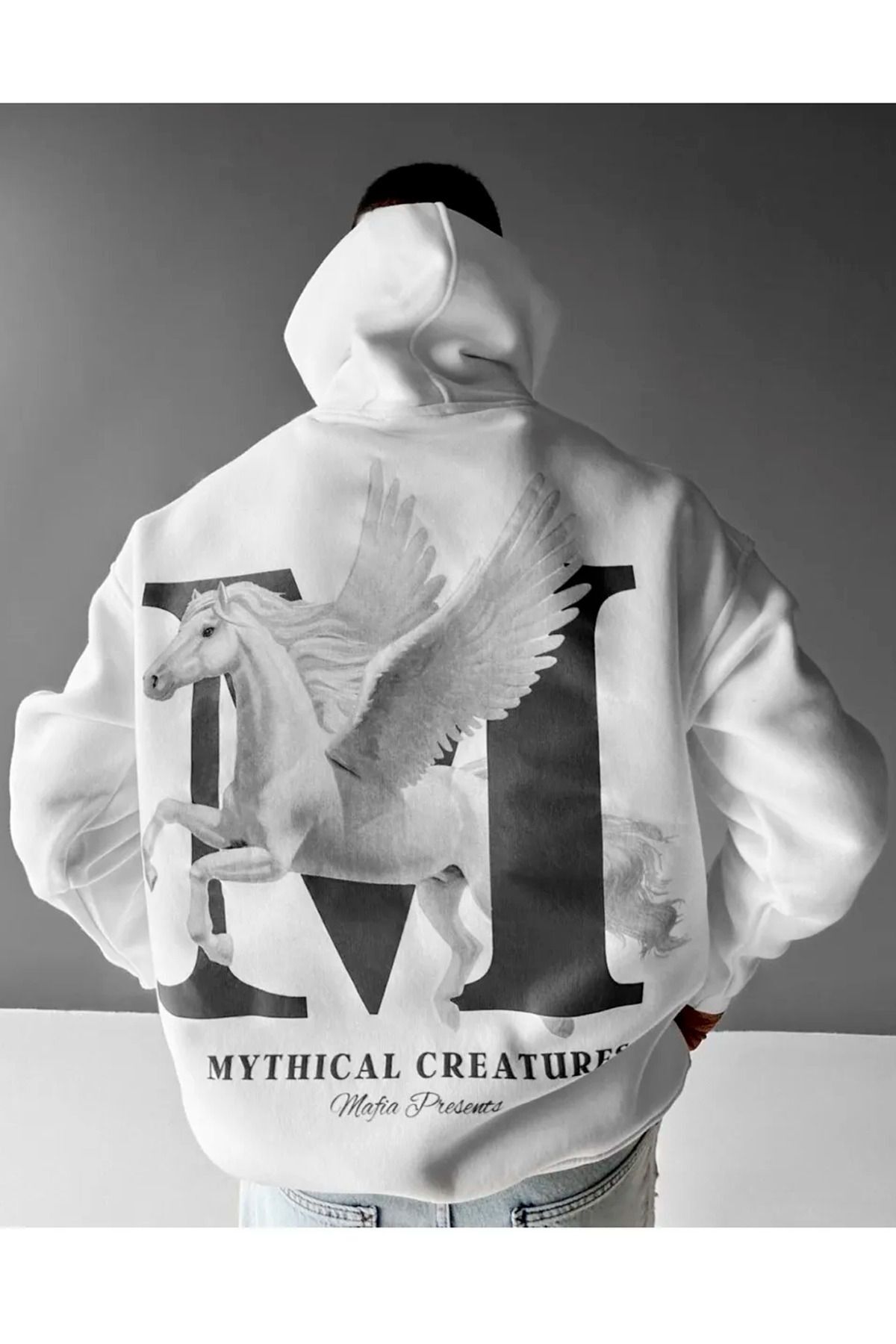 mythical imprimé sweatshirt oversize à capuche unisex