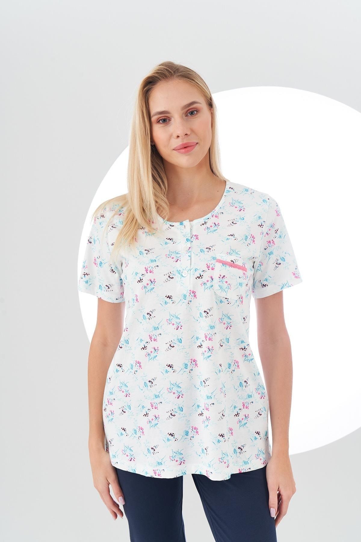 PJS-24111 Women's Top Patterned Placket Pajama Set 7