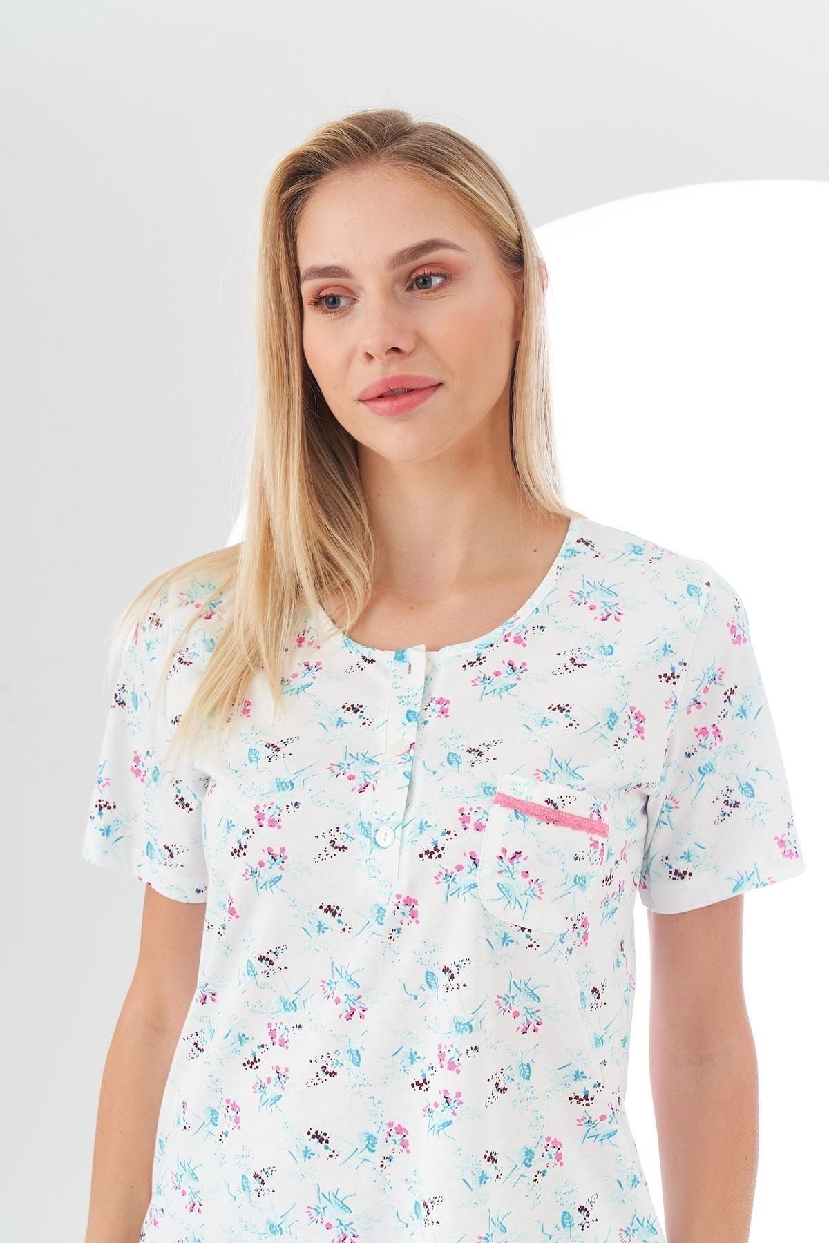 PJS-24111 Women's Top Patterned Placket Pajama Set 8