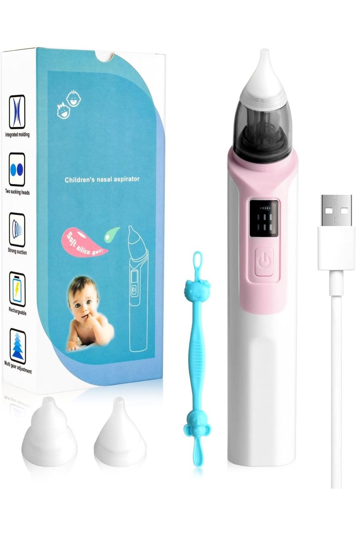VARSTHREE Şarj Edilebilir Elektrikli Bebek Burun Aspiratörü, Pembe