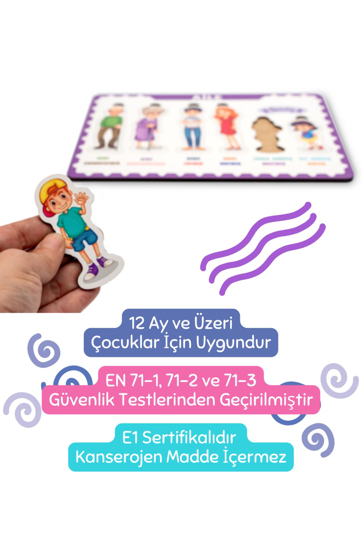 Montessori Aile Bultak Ahşap Puzzle Seti - Zeka Geliştirici Oyuncak - Eğitici, Öğretici ve Güvenli